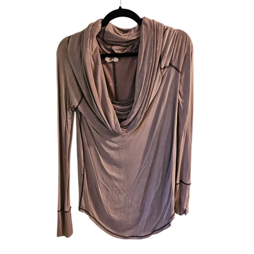 🪶 Free People Draped Cowl Back Long Sleeve Top Taupe Large Boho